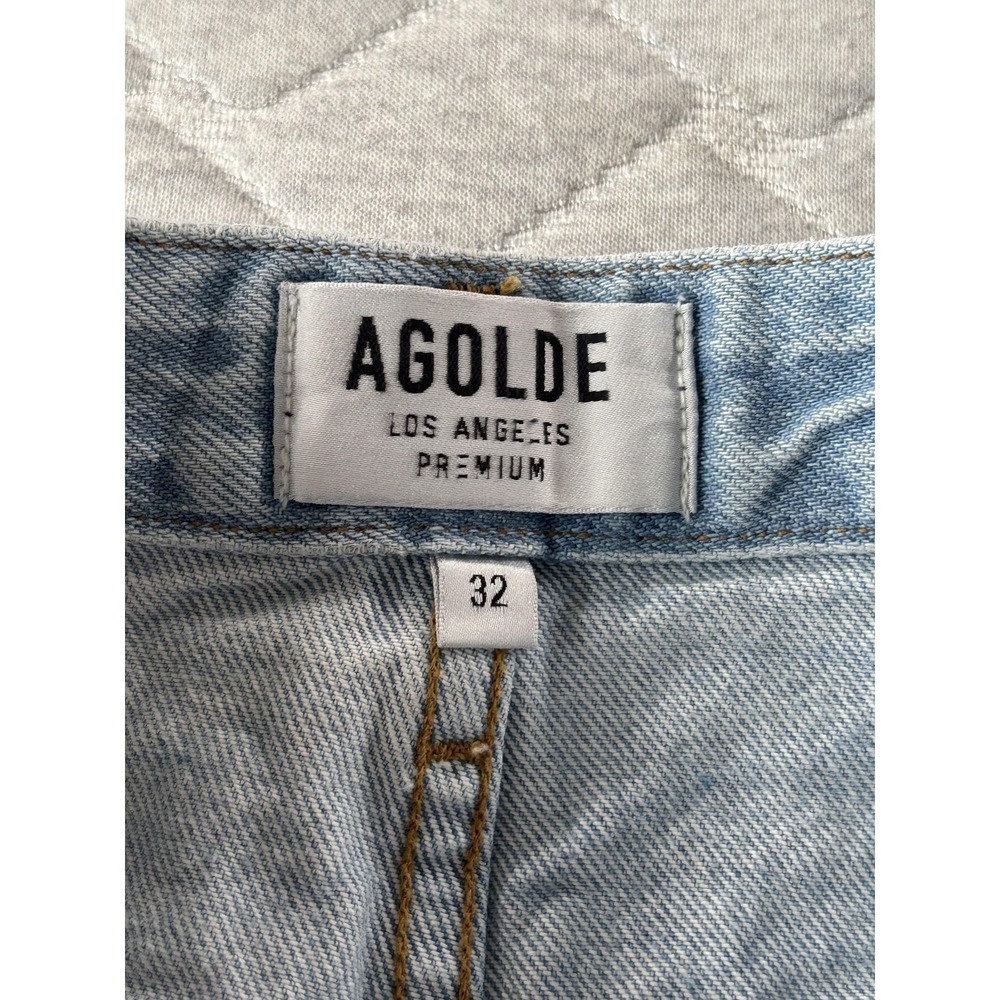 AGOLDE Criss Cross Skirt Womens 32 Blue Denim Distressed Raw Hem Mini High Rise - Picture 6 of 9